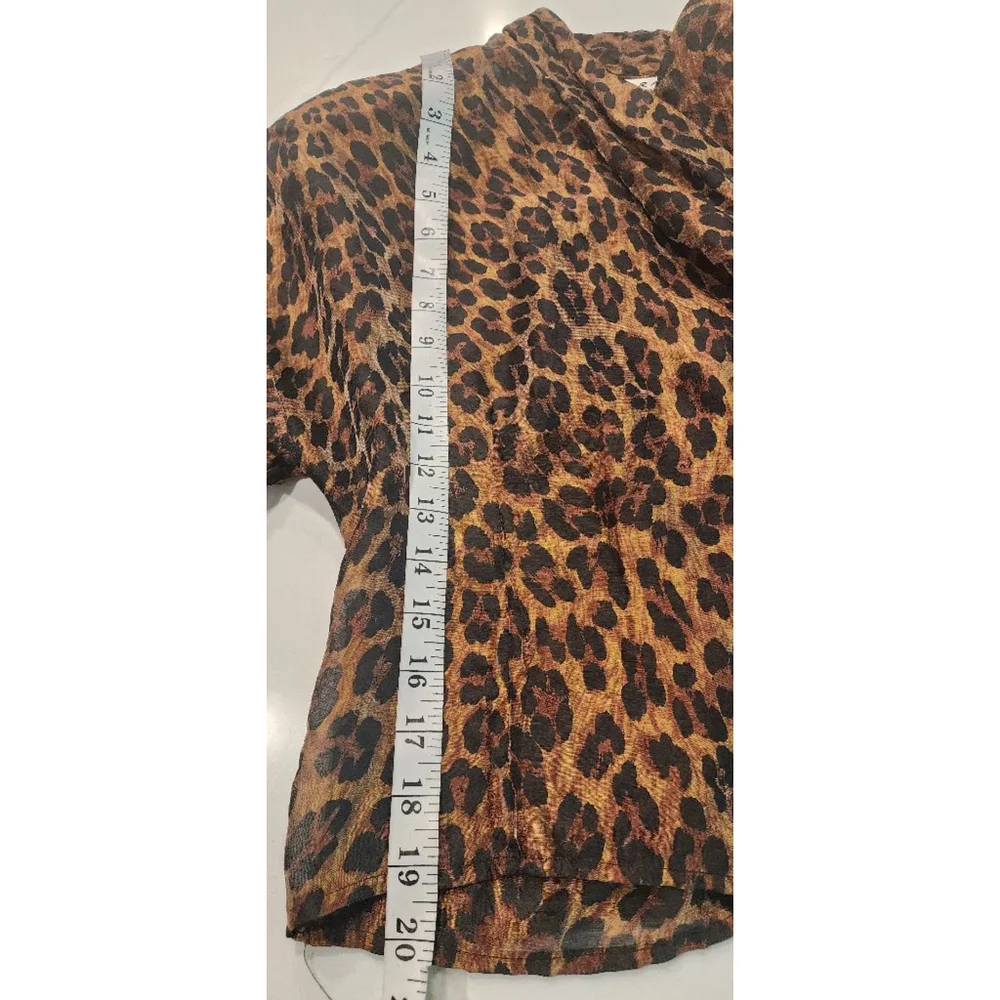 Vintage 80s Portara Leopard Print Sheer Wrap Blouse Size S 38 German Designer